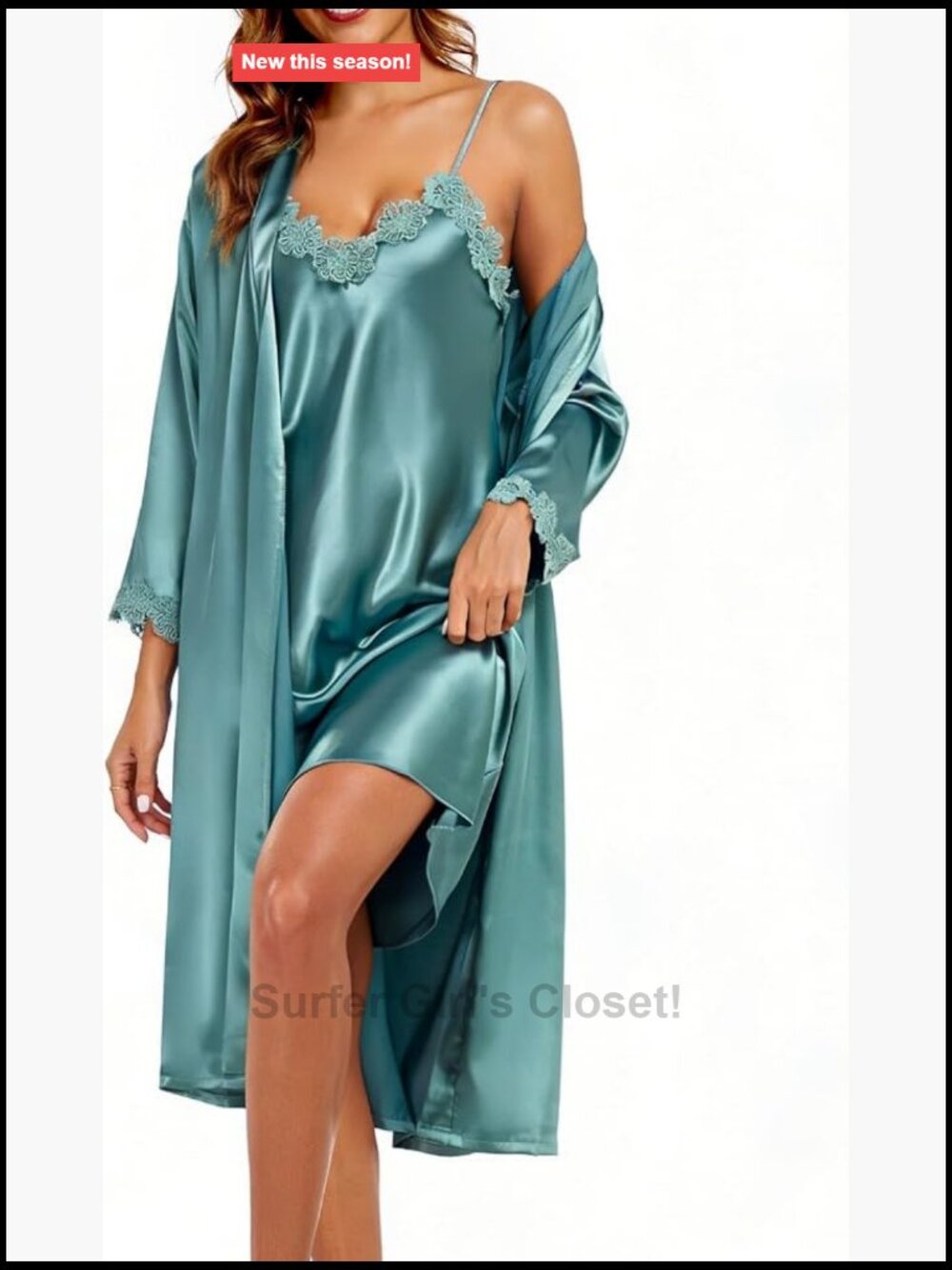 Women's Silk Robe Set with Nightgown 2 Piece Bridal Lingerie Pajamas